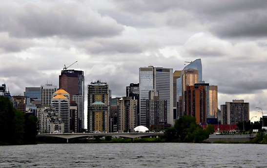 downtown Calgary skyline viewed from the Bow River