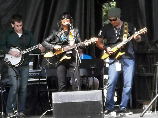 Buffy Saint-Marie performing onstage at the Calgary Folk Fest