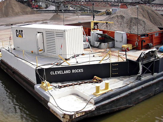 construction facilities, equipment and materials on a barge, Cleveland