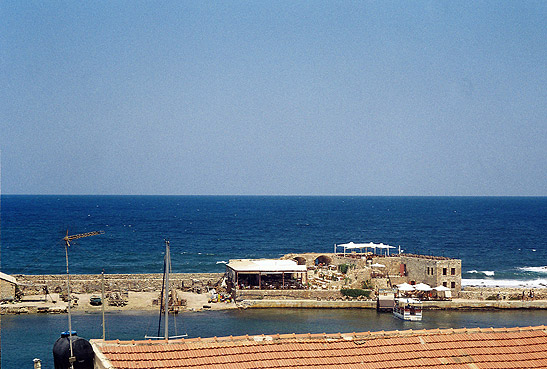 a view of the sea from the harbor at Chania