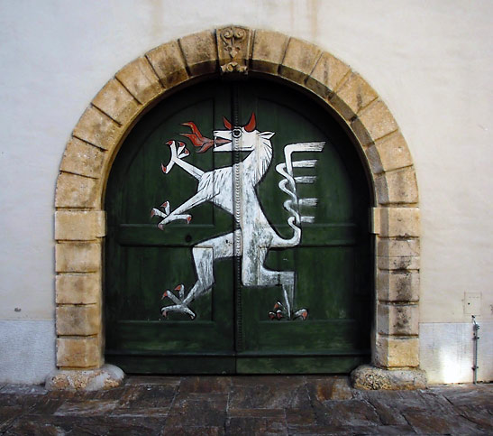 the Styrian Panther, the insignia of Graz, at a door in the city