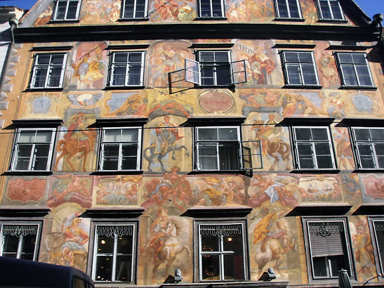 1742 frescoes on a building in Graz by Baroque artist Johann Mayer