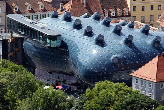 the Kunsthaus Graz or Graz Art Museum with its creative design by architects Peter Cook and Colin Fournier