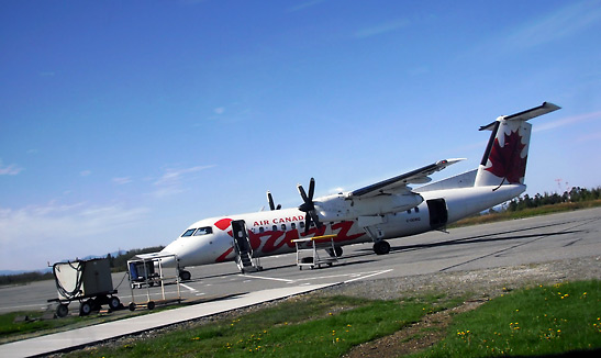 Jazz passenger plane at the unway of Digby Island airport