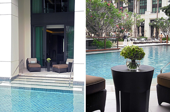 views of the swim-up rooms and pool, Siam Kempinski Hotel, Bangkok