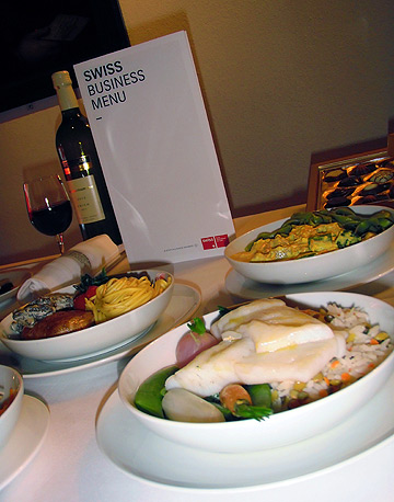 the Business Class menu at the SWISS, Switzerland's national airline