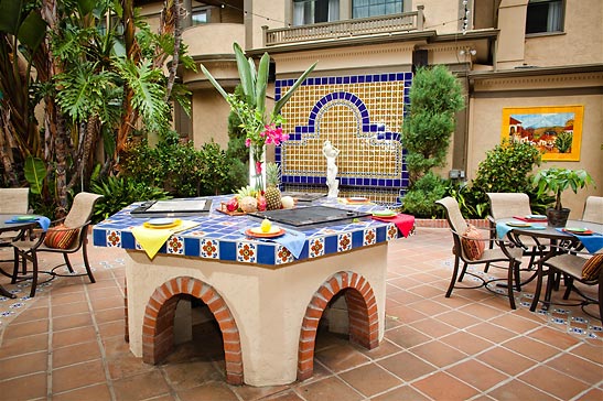 breakfast buffet at the colorful courtyard of El Cordova Hotel