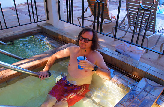 writer soaking at a mineral bath at Glen Ivy Hot Springs