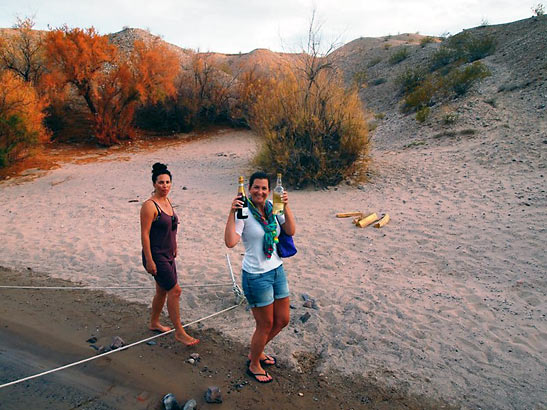 vacationers at a sandy beach, Lake Mohave