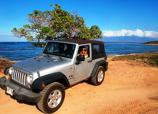 Jeep exploring Lanai's sandy beaches and off road trails