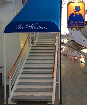 steps leading to Sir Winston's Restaurant and Lounge at the Queen Mary