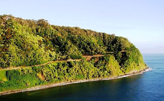 view of a seaside cliff along the Hana Highway, Hawaii
