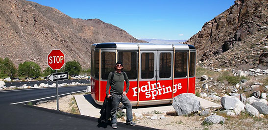 the writer in front of a Palm Springs Aerial Tramway car