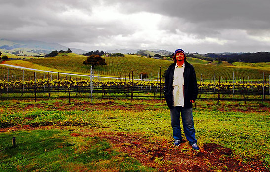 the writer at one of Pismo's vineyards
