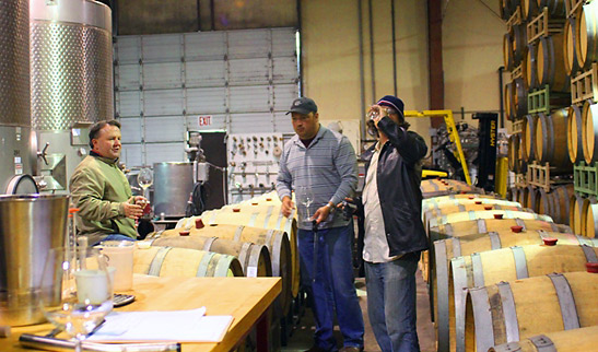 tasting Chardonnay at Center of Effort winery, Pismo Beach