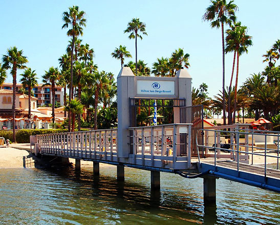 the Hilton San Diego Resort and Spa's small wooden pier