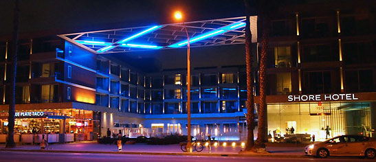 the Shore Hotel, Santa Monica, at night