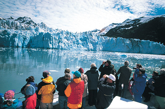 tourists on a cruise viewing the Prince William Sound Glaciers, Alaska