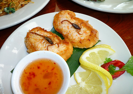 Singapore-style scorpions on a shrimp toast: a dish at the Typhoon Restaurant, Santa Monica