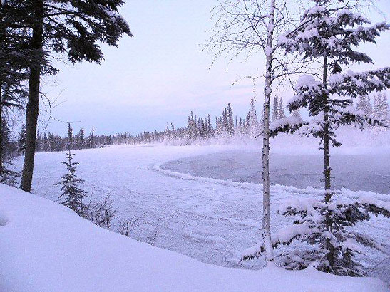 snow beginning to dam up on the Delta Clearwater River, Alaska: second picture