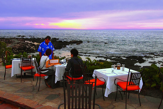 sunset dining at the Kamuela Provision Company restaurant, Hilton Waikoloa Village