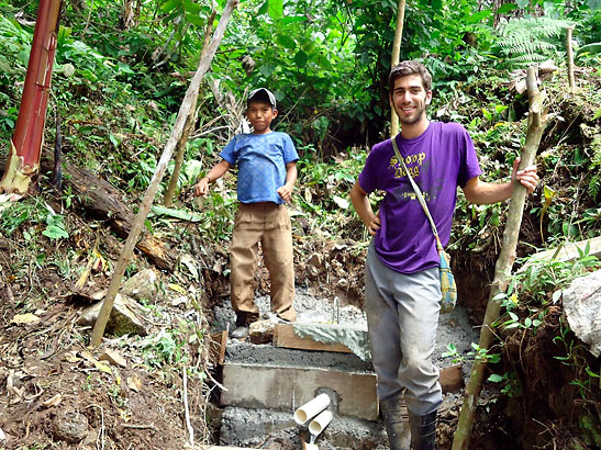 writer posing with friend at just-completed springbox