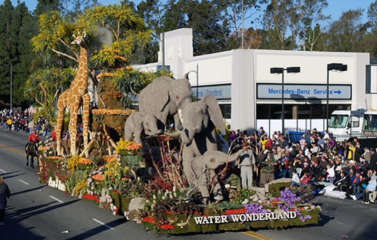 a float at the parade of the Tournament of Roses, Pasadena