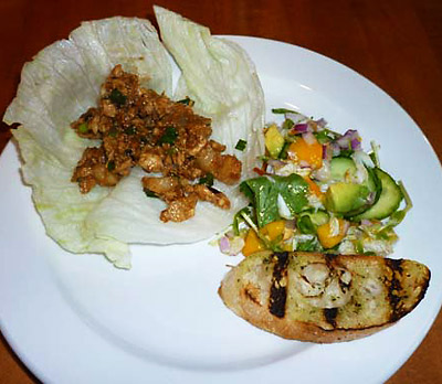 two of the starters at Sammy's Woodfired Pizza & Grill: Chicken Lettuce Cups and Polynesian Crab Stack