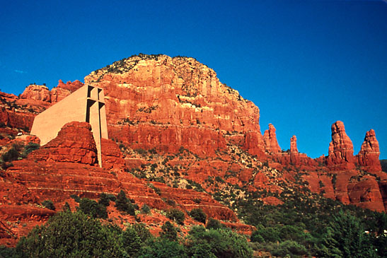 the Chapel in the Rocks built into the side of a cliff, Sedona