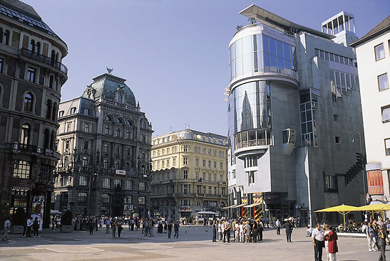 view of a section of Vienna Graben from St. Stephens Cathedral