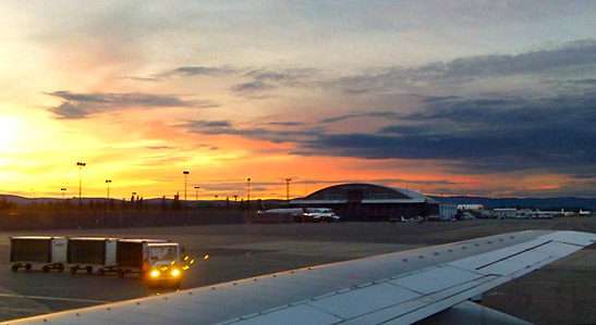 the midnight sky at the airport in Fairbanks, Alaska