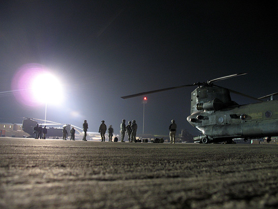 troops and Chinook helicopters on Bagram Air Base