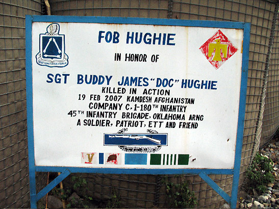 sign at entrance to Camp Hughie, Jalalabad