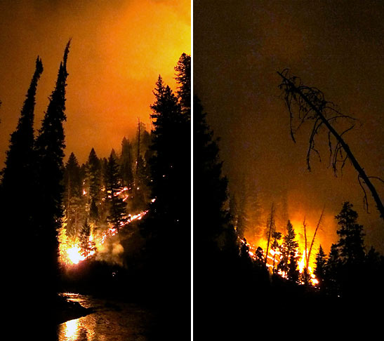 fire at night on the road to Atlanta, Idaho