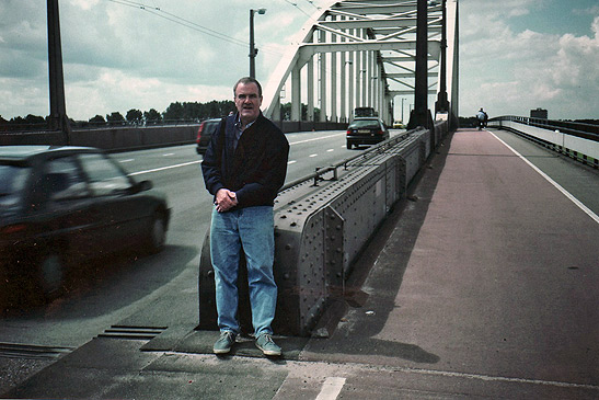 the writer at one end of the bridge in Arnhem, site of the 1944 Operation Market Garden battle