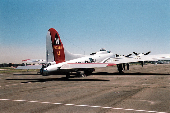 view of B17 from behind showing an opening just behind upper gun turret