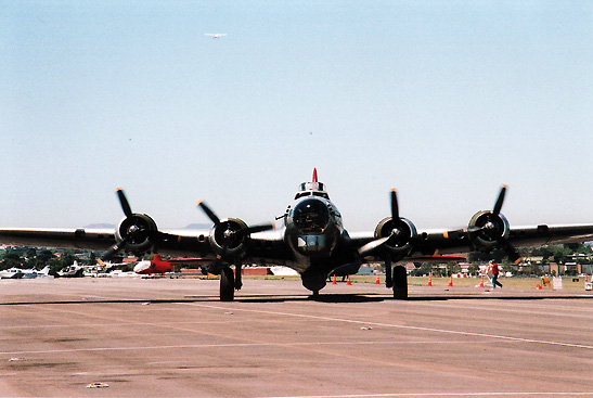 front view of B17 taxiing on runway