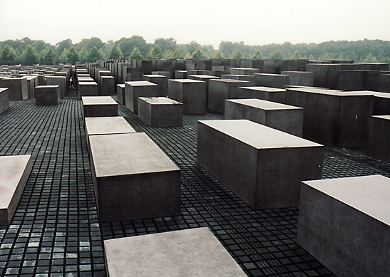 some of the 2,711 concrete slabs at the Holocaust Memorial, Berlin, Germany