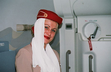 female flight attendant on Emirates A-380