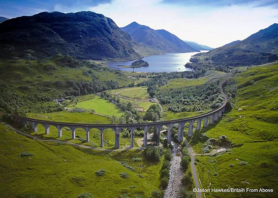 Glenfinnan Viaduct in Scotland featured in the Harry Potter films