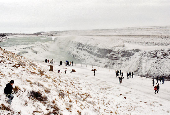 the Gullfoss Falls frozen over