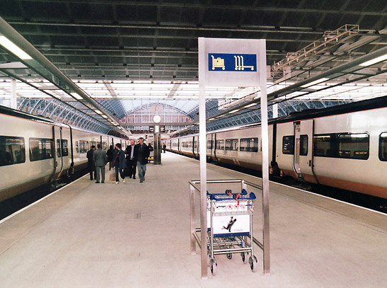 two coaches of the Eurostar Train at London's St. Pancras station