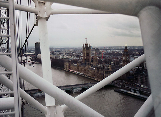 view of Big Ben and the Thames River from the London Eye ride