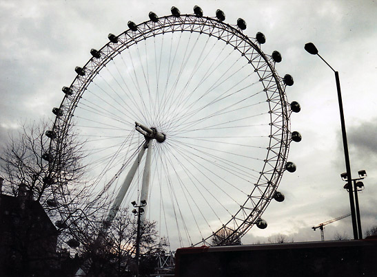 the London Eye ferris wheel viewed from behind