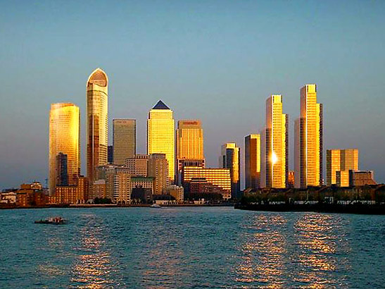 skyscrapers dominate the skyline of Canary Wharf, West India Docks, Isle of Dogs, East London