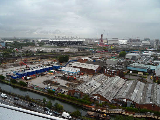 site of the 2012 Olympic main stadium, London; Lance Forman's new factory is situated farther back