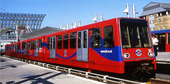 the driverless Docklands Light Railway going to Greenwich
