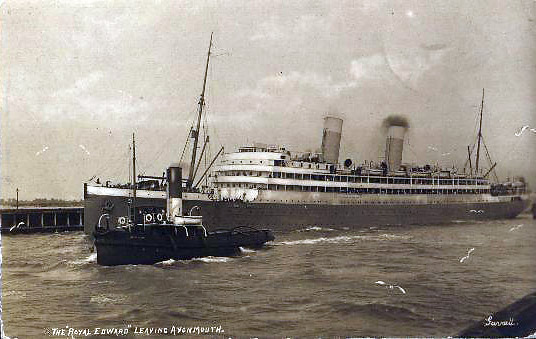 old photo of the Merchant Navy ship Royal Edward leaving harbor