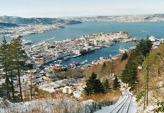 view of Bergen, Norway from a hillside