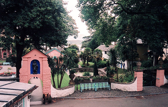 pink-colored structures in Port Meirion, North Wales, UK